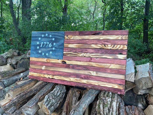 Large (19"x36") 1776 Distressed Flag RCM Woodcrafts 