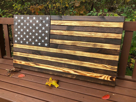 Large (19"x36") Dark Stained Flag RCM Woodcrafts 