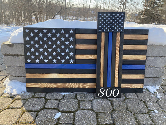 Police Flag & Address Sign Bundle RCM Woodcrafts 